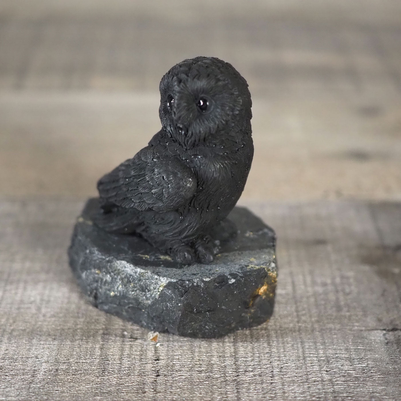 Hand-carved Shungite Owl Carving that is about 2.5" tall