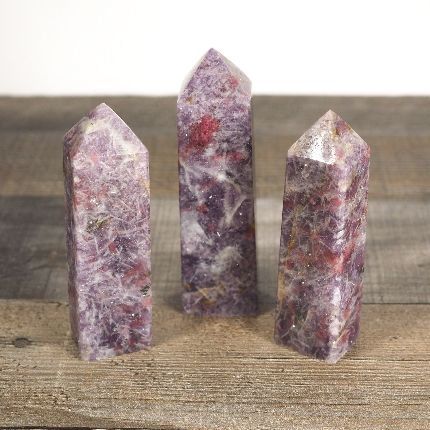 3 Sparkly Purple Unicorn Stone Towers, each around 4" tall
