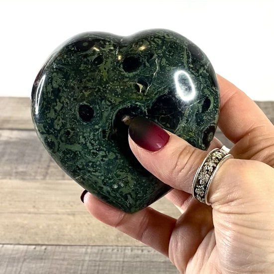Kambaba Jasper Heart Carving that is 3.29" wide x 3.32" tall and is 2" thick. - Video