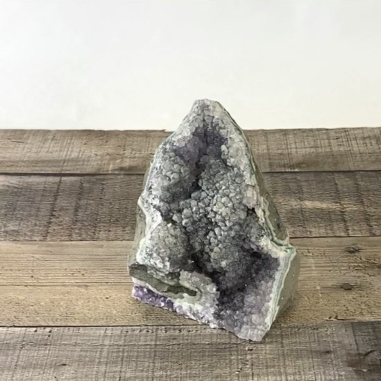 5" tall, unique, free-standing Grey Nebula Amethyst cluster - Video