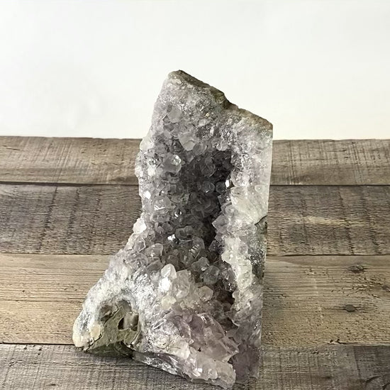 5" tall, sparkly, free-standing Grey Nebula Amethyst cluster - Video