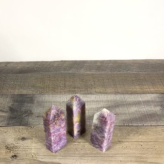 3 Sparkly Purple Unicorn Stone Towers, each around 3" tall - Video